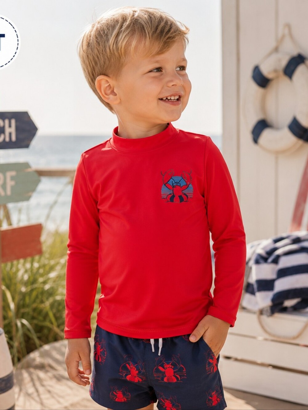 Carter’s Crab Rash Guard Swim Shirt | 2T | Red Long Sleeve UPF Beach Top